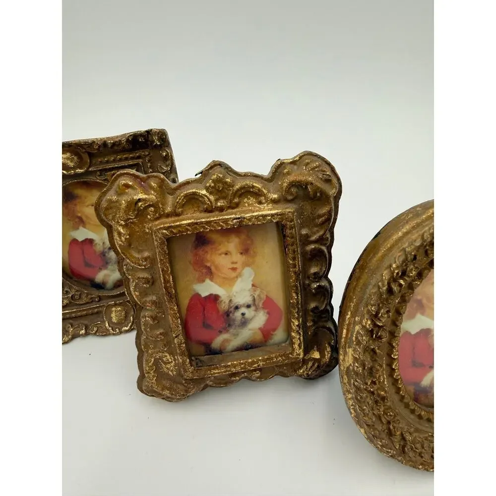 Mid-20th Century International Silver Company Set of 3 Mini Gold Ornate Frames
